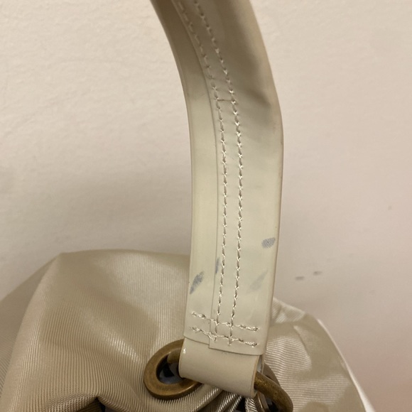 Vera Wang SimplyVera Champagne Satin Shoulder Bag withh patent leather strap - Picture 10 of 10